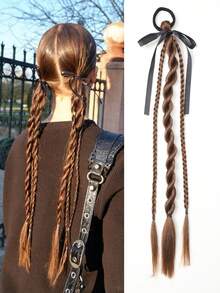 1pc Black Bow Black/ Brown Light Brown /Braided Ponytail18 Inch Natural Black Boxing Braided Synthetic Three-Strand Braid, Twist Braid Ponytail Extensions With Rubber Band Hair Extensions For Women Daily Use - Multicolor - View 14