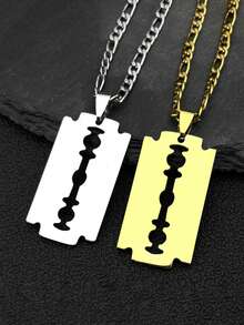 Exquisite Razor - Shaped Hollow - Out Stainless Steel Pendant With Cuban Chain Silvery & Golden Color For Men And Women Accessories Fashion Jewelry - Necklace - View 1