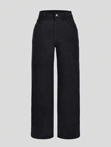 Whisplicity 大码女式黑色口袋休闲百搭直筒牛仔裤，适合秋冬穿着，可搭配万圣节