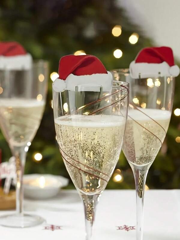 10pcs Festive Christmas Hat Wine Glass Decorations - Perfect For Holiday Parties & Winter Celebrations For Christmas Event & Party Supplies, Scene Decor, Festivals Decor, Room Decor, Home Decor, Offices Decor, Theme Party Decor, Christmas Decor Christmas Decorations