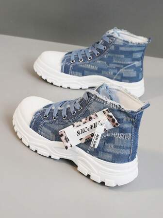 1 Pair Women's High Quality Versatile All Season Fashion High-Top Running Shoes, Flat Hiking Shoes, Sports Canvas Casual Sneakers, Suitable For Size 35-44