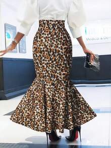 تنورة نسائية أنيقة بطبعة نمر على شكل A، خريفية
