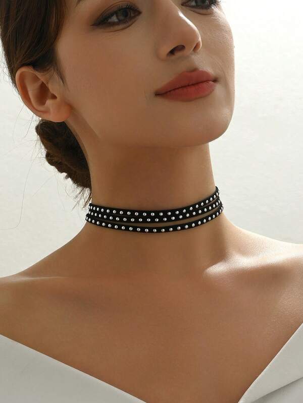 قلادة شوكر مخملية مطرزة بأسلوب بانك رترو قطعة واحدة للنساء، مناسبة للحفلات والاستخدام اليومي