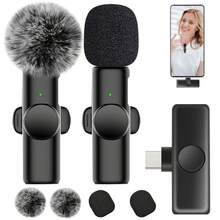 Wireless Lavalier Microphone For Phone IPad TypeC Lapel Mics Plug-Play 2.4G Ultra-Low Delay Built-In Noise Reduction Chip 8H Working Time For Video Recording Interview Podcast Vlog