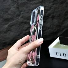 Funda magnética transparente con lazo rosa, bonito diseño, soporta carga inalámbrica, compatible con iPhone17/16E/SE4/16/15/14/12/11 Pro Max Compatible con Samsung S22 S23 S24 S25 y otros modelos - transparente - Ver 5
