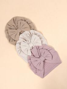 (Paquete de 3 piezas) Gorro de unicolor con lazo para recién nacidos, estiraminto en 4 direcciones, ideal para el Día de los Enamorados