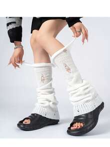 Women's Autumn/Winter Leg Warmers, Knitted Leg Warmers, Y2K Style Distressed Holey Leg Warmers, Suitable For Layering