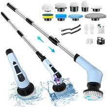 Electric Spin Scrubber, Cordless Cleaning Brush With 9 Replaceable Brush Heads, Tub And Floor Tile 360 Power Scrubber Dual Speed With Adjustable & Detachable Handle For Bathroom Kitchen Car - 藍色 - 查看 1