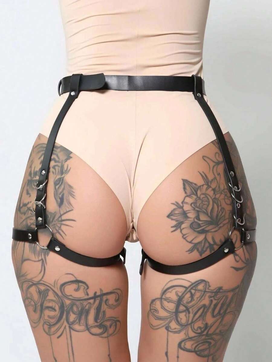 Leather Leg Harness And Butt Harness,Sexy Leg Harness,Thigh Garters For Women,Halloween Costumes,Women's Lingerie Accessories - màu đen - Xem 1