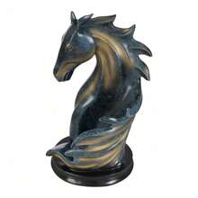 Resin Tabletop Wine Bottle Holder, Horse Statue Wine Rack, Wine Storage Display Rack, Blue+Gold, For Store Wine Bottles, Wine Glasses - Blue - View 4