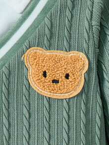 2 件套幼儿男童熊图案 Polo 衫和松紧腰休闲裤套装，秋冬 - 綠色 - 查看 4