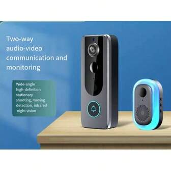 无线视频门铃带接收器，夜视，双向通话，实时警报，电池供电，适用于家庭安全和实时监控