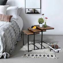 FurnitureR Juego de 3 Mesas auxiliares Triangulares Mesita Auxiliar Mesa de Centro Mesita Auxiliar Minimalista Moderna para Sala de Estar y balcón Hogar y Oficina Chocolate - Negro (juego de 3) - Ver 8