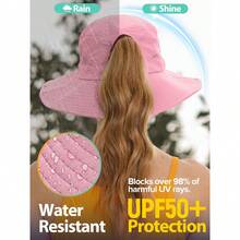For Women With Ponytail Hole, Protection UV UPF50+ Waterproof Fishing  Hiking Hat - Màu Hoa hồng đỏ - Xem 5