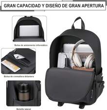 Mochila para Laptop Hombre, Mochila Impermeable, Mochila para Portátil de 15.6 Pulgadas, Mochila de Gran Capacidad para escuela, viajes, Negocios - Negro - Ver 5
