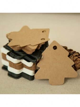 50개 크라프트 종이 크리스마스 트리 선물 태그, 결혼식, 파티 및 휴일 장식에 적합, 공예 브라운 빈티지 스타일 걸이 라벨