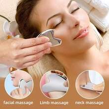 Gua Sha Facial Tools And Facial Roller Set, Daily Skincare Facial Massage Tools For Women, Cooling Stainless Steel Facial Sculpting Eye Roller Gua Sha Tool, Suitable For Daily Use Or As A Self-Care Gift For Women - Silver - 銀色 - 查看 4