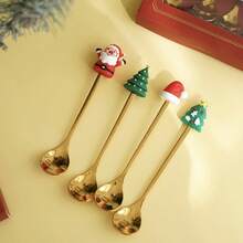 6/12 piezas Cucharitas de café navideñas, Juego de cucharitas de té y café con figuras de dibujos animados, Cucharitas de mezcla de acero inoxidable para Navidad, Cucharitas navideñas creativas, Adecuadas para uso diario, Fiestas de Navidad, Reuniones familiares, Postres, Bebidas, Espresso, Batidos, Mermeladas, Regalos de Navidad, Chocolate, Leche - Multicolor - Ver 4