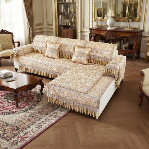 1pc Floral Pattern Luxurious European-Style Sofa Cover, Summer European Jacquard, Machine Washable, Pet-Friendly, Suitable For Armchair To 4-Seater Sofa - Living Room, Window-Front, Office Sofa Protector (Attention: The Effect In The Picture Requires Multiple Cushions To Be Laid, And The Sofa Cushion, Backrest, Armrest, Pillowcase (Excluding The Core) Are All Sold Separately. Please Choose And Purchase The Corresponding Quantity Based On The Size Of Your Own Sofa)