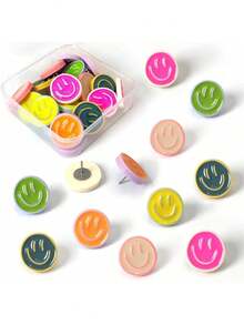 6pcs/12pcs Random Face Decorative Push Pins, Cute Bulletin Board Pins, Cork Board, Office Organization Or Home Decor Pins - Multicolor - View 9