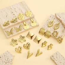 Pendientes de botón personalizados creativos, serie geométrica, labios, corazón sencillo, corazón doble, mariposa chapada en oro de acero inoxidable