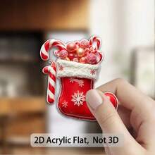 1pc Bright Red & White Acrylic Christmas Stocking Fridge Magnet With Candy Cane, Snowflake And Gold Decor - 2D Flat Decoration, Suitable For Fridge, Door - Holiday Decor For Christmas, New Year, Valentine's Day, Mother's Day, Independence Day - Durable And Easy To Clean Design - Holiday Kitchen And Dining Room Decor - Candy And Ornament Storage Compatible, 2D Flat, Funny Fridge Magnet, Refrigerator Magnet, Christmas, Funny Magnet, Fridge Tape, Cute Fridge Magnet