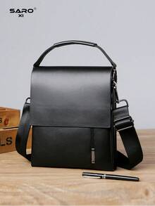 saroxi 1pc Fashionable New Men Shoulder Bag Crossbody Bag Multi-Layer Light-Weight High-Quality Black Outdoor Man Messenger Bag Side Pockets Square Bag Multi-Function Suitable For Commute PU Leather Casual Black/Brown Bag As Gift For Boyfriends Solid Color Bag Travel Accessory Men Gift - Black - View 10