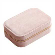 1pc 3 Layers Jewelry Organizer, Velvet Zipper Jewelry Box, Multi-Functional Jewelry Storage Box, Travel Portable Jewelry Organizer For Earrings, Necklaces, Rings, Watches, Hair Accessories, Valentine's Day Gifts, Mother Day Gift For Mom