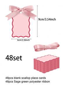 6/24/48 件扇贝形姓名座位卡（带丝带）、DIY 婚礼桌号卡、婚礼派对装饰品（粉色） - 粉色 - 查看 10