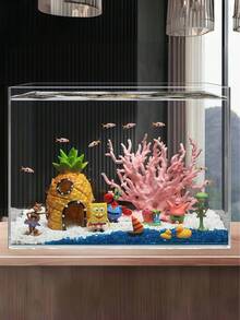 SpongeBob SquarePants 海绵宝宝菠萝屋鱼缸造景全套，小雕像，隐居屋，海绵宝宝装饰，鱼缸装饰 - 彩色 - 查看 3