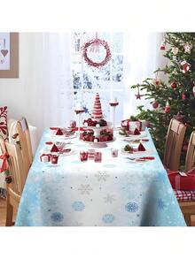 1pc Blue & White Christmas Snowflake Plastic Tablecloth (54x108 Inch) – Disposable, With Star Accents | For Christmas/New Year, Frozen Birthday & Winter Wonderland Holiday Party Decor - Multicolor - View 6