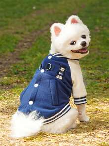 Autumn/Winter Dog Fleece Jacket Outdoor Leash Attached Half Zip Baseball Coat, Suitable For Small Dogs & Cats - Blue - View 11