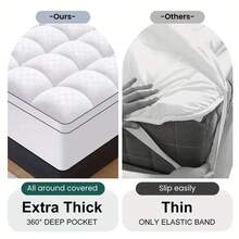 Extra Thick Mattress Topper Cooling  Queen Mattress Protector Breathable & Soft Mattress Pad Fall Asleep Quickly Stretches Up 8-21" Deep Pocket Overfilled Down Alternative Filling - màu đen - Xem 5
