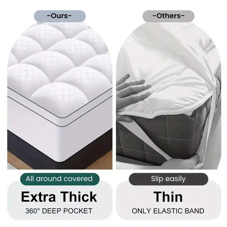 Extra Thick Mattress Topper Cooling  Queen Mattress Protector Breathable & Soft Mattress Pad Fall Asleep Quickly Stretches Up 8-21" Deep Pocket Overfilled Down Alternative Filling - màu đen - Xem 5
