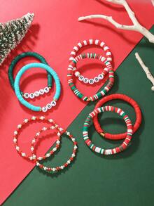 8 Peças Conjunto de Meias de Natal com Sinos, Varinhas, Árvores de Natal, Papai Noel, Estrelas, Rostos, Decoração "FELIZ NATAL", Argila Macia, Pérolas Falsas, Contas Acrílicas, Pulseiras Elásticas, Adequado para Família, Amigos, Presentes de Feriado