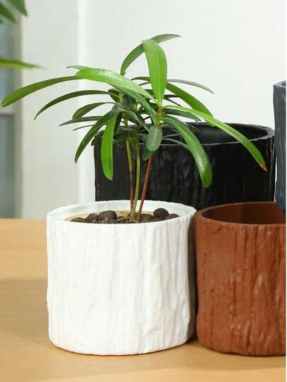 1PC Resin Plastic Planter Pot, Realistic Wood Bark Flower Pot - Natural Look Resin Planter With Textured Surface, Indoor/Outdoor Use, Classic Style For Small Plants, Potted Plant Container, Indoor Plant Pot, Natural Look Planter