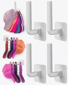 Hat Rack Hat Storage (4-Pack), Multi-Purpose Hat Organizer, Strong Adhesive Hat Hooks Wall Organizer Baseball Caps, Two Mounting Options Hook, White - White - View 2