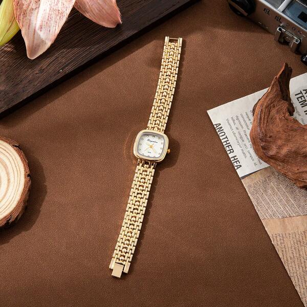 Vintage Square Women's Watch, Rhinestone Embellished Luxury Wristwatch, Niche High-End Quartz Watch