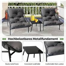 Small Table And Chairs Set Of 3, Garden Furniture Set, Balcony Furniture Set, Set Of 3, 2 Rocking Chairs + 1 Table With Cushions And Coffee Table, For Cafe, Patio, Balcony, Garden, 4 Colors To Choose From - 灰色 - 查看 5