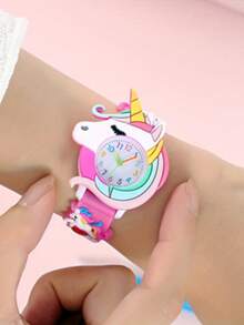 2 Peças Relógios Quartz Infantis com Padrões de Unicórnio e Dinossauro - Multicolorido - Visão 3