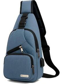 Mochila Impermeable Antirrobo Cruzada, Bolsa de Pecho para Hombre, Bolsa de Hombro con Puerto de Carga USB, Adecuada para Teléfonos, Tabletas, Deportes y Otras Actividades - azul - Ver 4