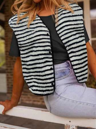 Modern elegant randig fuzzy jacketopp, höst