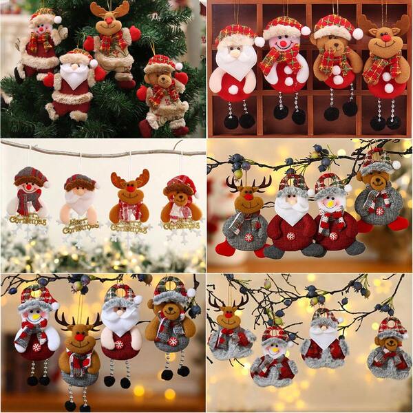 4 قطع من الزينة الجدارية لعيد الميلاد، إكسسوارات شجرة عيد الميلاد من القماش، بابا نويل، رجل الثلج، رنة، دب تيدي، ديكور معلق صغير، أصناف هدايا