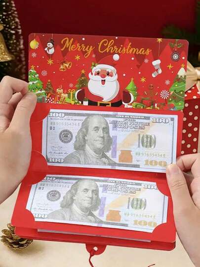 5 件装 - 10 张卡片圣诞老人红色折叠惊喜生日存钱罐，方形便携式现金盒，带流苏吊坠，生日快乐现金盒，现金礼品盒，惊喜存款盒，新年生日派对装饰，派对用品，求婚结婚礼物，生日礼物，婚礼派对礼物，节日派对用品