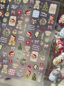 1pc 5D Christmas Gold White Line French Style Nail Art Stickers High Quality 5D Embossed Crystal Diamond Nail Sticker Art Decal Design Gem Press On Nail Wraps Decals Manicure Decoration Accessories - Multicolor - View 4