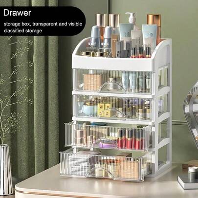 Transparent Tabletop Drawer Organizer For Stationery, Desk Storage Cabinet, Jewelry Box With Clear Drawers For Desk, Stationery Supplies Desk Drawer Organizer 22x16.5x33cm For Indoors