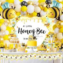 125pcs Bee-Themed Balloon Arch Set, Includes Bee Foil Balloons, As Well As Yellow, White, Polka Dot, And Glitter Foil Latex Balloons. Perfect For Birthday Parties, Baby Showers, Wedding Decorations, And Bee-Themed Party Decorations. - Multicolor - View 1