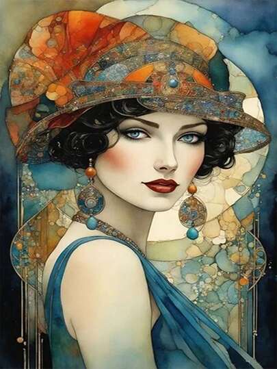 1pc DIY Diamond Painting Kit - Portrait Of A Woman, Home Decor, Full Drill, 30*40cm/40x50cm