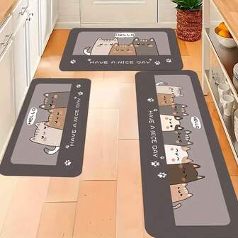 1 件“祝你有个美好的一天”猫咪图案厨房装饰地垫，硅藻泥防滑地毯，易于清洁 - 可机洗，适用于水槽、卧室、客厅、餐厅、浴室地垫、圣诞装饰垫，适合所有季节，节日礼物