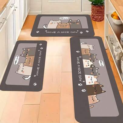 1 Pc "Have A Nice Day" Cat Pattern Kitchen Decorative Floor Mat, Diatom Mud Non-Slip Carpet, Easy To Clean - Machine Washable, Suitable For Sinks, Bedrooms, Living Rooms, Dining Areas, Bathroom Floor Mats, Christmas Decorative Mats, Suitable For All Seasons, Holiday Gifts